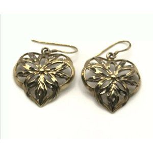 Vintage 925 Sterling Silver Gold Tone Dangle Heart Earrings